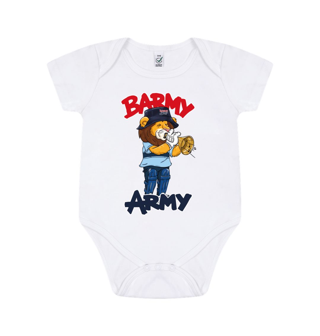 White Barmy Army Trumpet Mascot Baby Grow